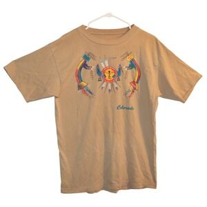 Vintage Unisex Colorado American Indian Print T-Shirt Tan
